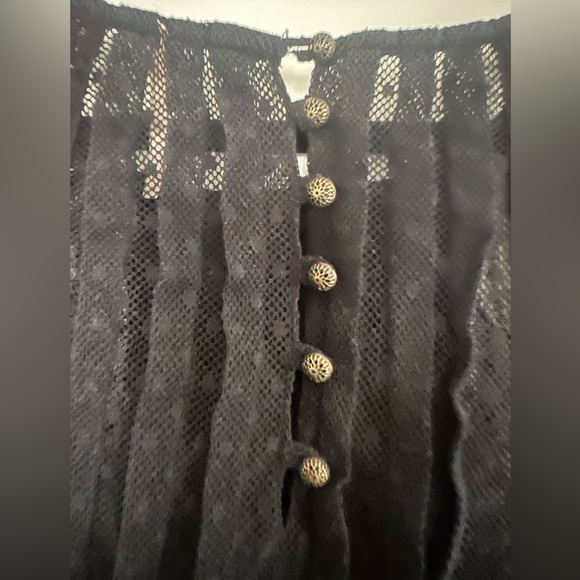 Free People Women's Black Jocelyn Pleated Dot Ruffle Lace Tunic Size medium M - Picture 3 of 9